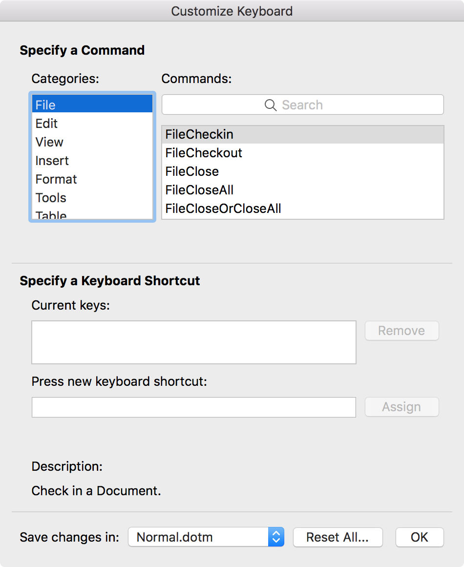 what is the keystroke for centering text in word on the mac?
